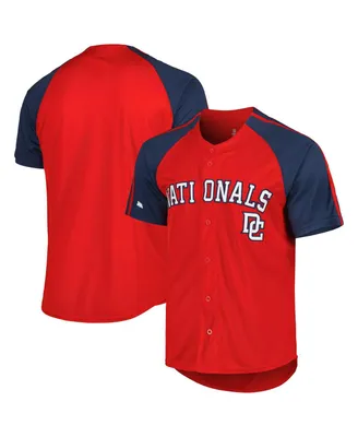 Men's Stitches Red Washington Nationals Button-Down Raglan Fashion Jersey