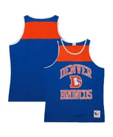 Men's Mitchell & Ness Royal and Orange Denver Broncos Gridiron Classics Heritage Colorblock Tank Top