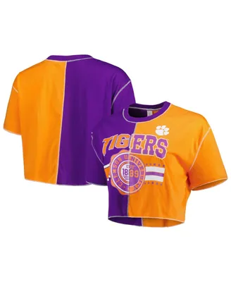 Women's ZooZatz Purple, Orange Clemson Tigers Colorblock Cropped T-shirt