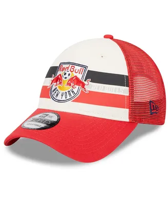 Men's New Era White and Red New York Red Bulls Team Stripes 9FORTY Trucker Snapback Hat