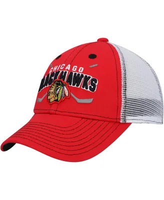 Big Boys and Girls Red and White Chicago Blackhawks Core Lockup Trucker Snapback Hat