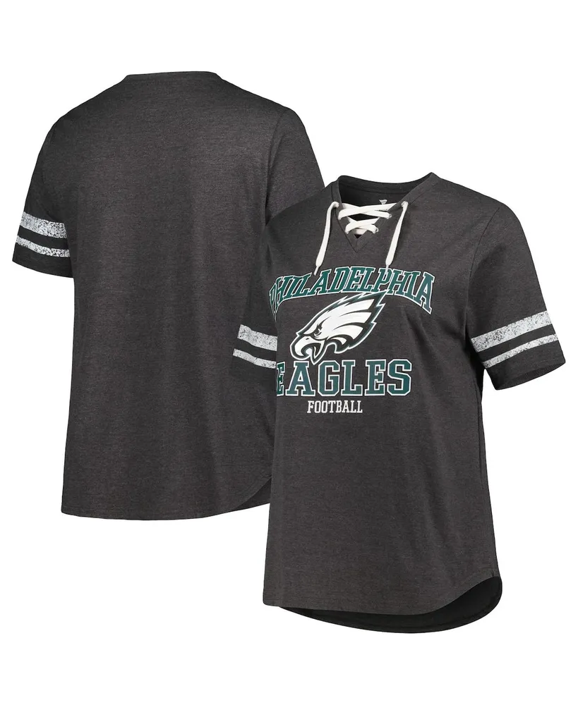 Women's Fanatics Branded Heather Charcoal Miami Dolphins Plus Size Lace-Up  V-Neck T-Shirt