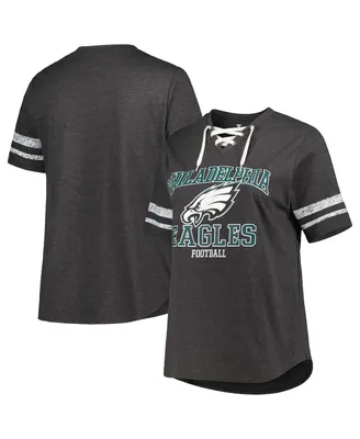 Women's Fanatics Heather Charcoal Philadelphia Eagles Plus Lace-Up V-Neck T-shirt
