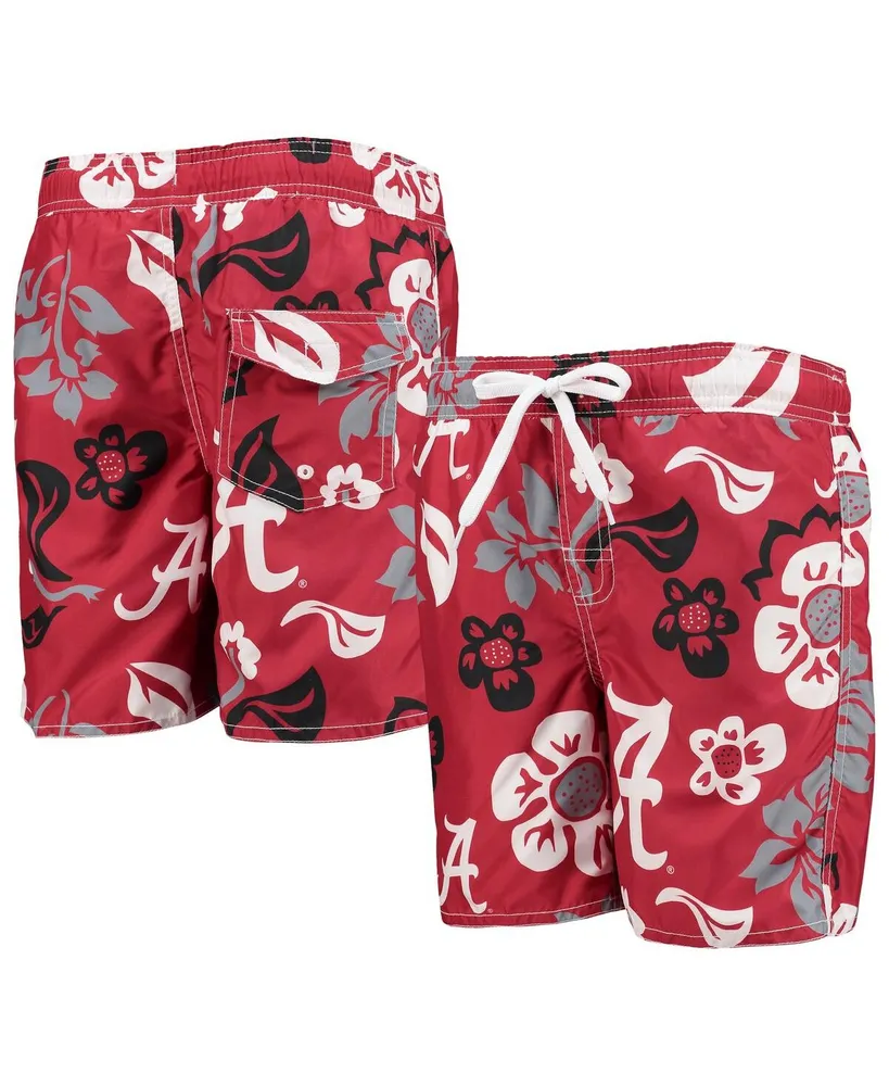 Big Boys Wes & Willy Crimson Alabama Tide Floral Volley Swim Trunks