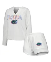 Women's Concepts Sport White Florida Gators Sunray Notch Neck Long Sleeve T-shirt and Shorts Set