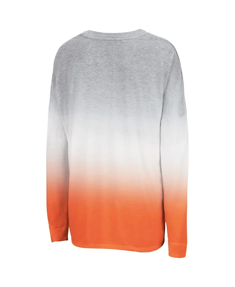 Women's Colosseum Heather Gray, Orange Clemson Tigers Winkle Dip-Dye Long Sleeve T-shirt