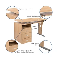 Desk With Three Drawer Single Pedestal And Pull-Out Keyboard Tray