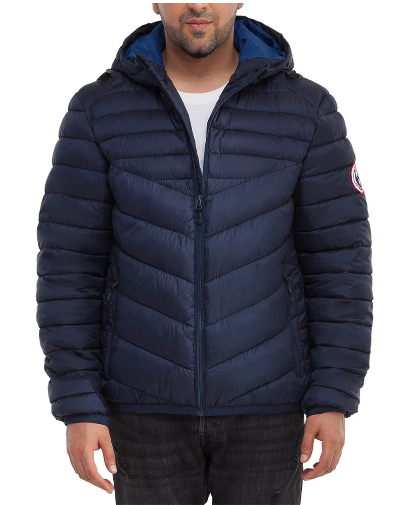 Rokka&Rolla Men's Light Weight Quilted Hooded Puffer Jacket Coat