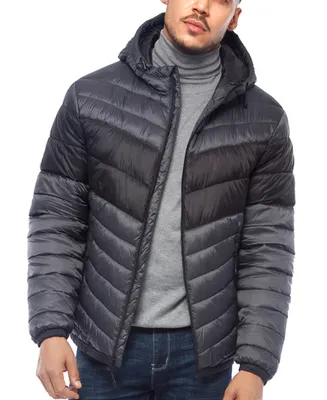 Rokka&Rolla Men's Light Weight Quilted Hooded Puffer Jacket Coat