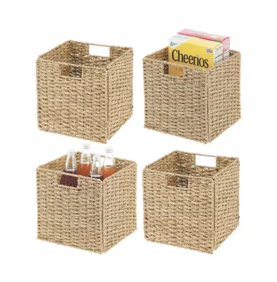 mDesign Sea grass Kitchen Storage Basket with Handles - 4 Pack