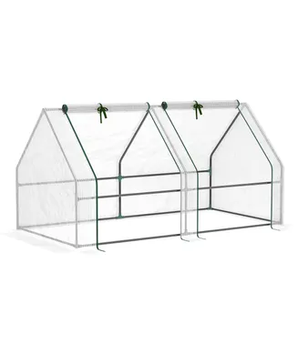 Outsunny 6' x 3' x 3' Portable Mini Greenhouse Outdoor Garden with Large Zipper Doors and Water/Uv Pe Cover, White