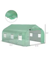 Outsunny 12' x 10' x 7' Outdoor Walk-In Tunnel Greenhouse Hot House with Roll-up Windows, Zippered Door, Pe Cover, Green