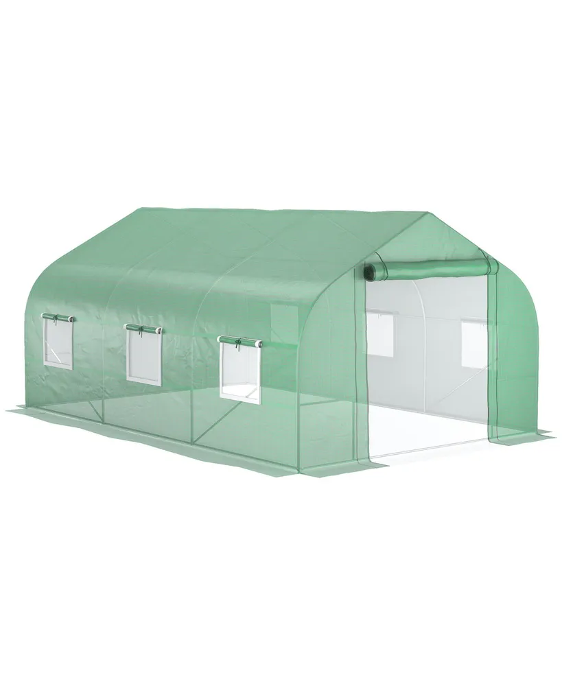 Outsunny 12' x 10' x 7' Outdoor Walk-In Tunnel Greenhouse Hot House with Roll-up Windows, Zippered Door, Pe Cover, Green