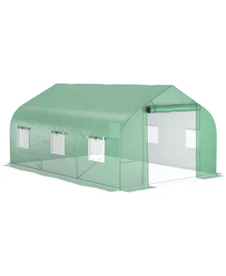 Outsunny 12' x 10' x 7' Outdoor Walk-In Tunnel Greenhouse Hot House with Roll-up Windows, Zippered Door, Pe Cover, Green
