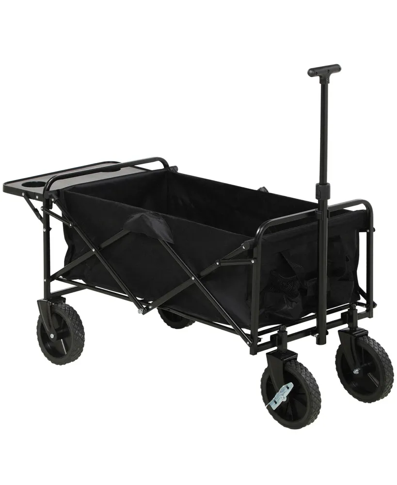 Outsunny Collapsible Wagon with Adjustable Handle, Folding Table and Cup Holders, Heavy Duty Garden Carts with Wheels