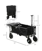 Outsunny Collapsible Wagon with Adjustable Handle, Folding Table and Cup Holders, Heavy Duty Garden Carts with Wheels