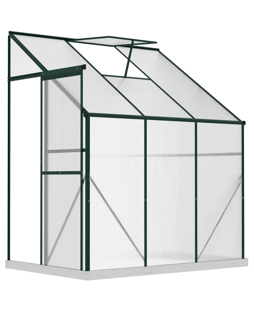 Outsunny 6' x 4' x 7' Hobby Greenhouse, Walk-in Lean-To Polycarbonate Hot House Kit with Aluminum Frame, Sliding Door, Roof Vent, Green