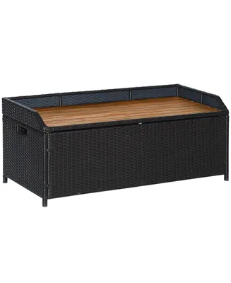 Outsunny Patio Wicker Storage Bench, Outdoor Pe Rattan Patio Furniture, Air Strut Assisted Easy Open, 2-in