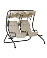 Outsunny Modern 2-Seater Outdoor Patio Swing Chair, Porch Seats with Cup Holder and Removable Canopy