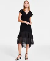 Tommy Hilfiger Women's V-Neck How-Low Hem Chiffon-Trim Dress