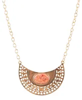 Barse Pharaoh Genuine Sponge Coral Orange Egyption Half Circle Pendant Necklace