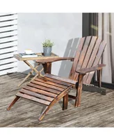 Outsunny Wooden Adirondack Outdoor Patio Lounge Chair w/ Ottoman, Brown