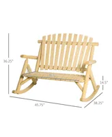 Outsunny Wooden Porch Rocking Chair, Wood Double Adirondack, 2 Person Rocker Bench for Indoor or Outdoor with High Rise Slatted Back