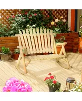 Outsunny Wooden Porch Rocking Chair, Wood Double Adirondack, 2 Person Rocker Bench for Indoor or Outdoor with High Rise Slatted Back
