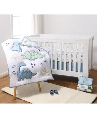 The Peanutshell Blue Dino 5 Piece Crib Bedding Set for Baby Boys, Nursery Set with Blanket