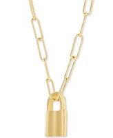 Padlock Paperclip Link Pendant 18" Necklace in 14k Gold-Plated Sterling Silver