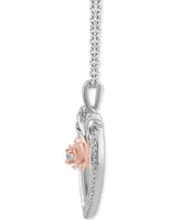 Enchanted Disney Fine Jewelry Diamond Belle Rose & Heart Pendant Necklace (1/6 ct. t.w.) in Sterling Silver & 14K Rose Gold-Plate, 16" + 2" extender