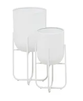 CosmoLiving White Metal Indoor Outdoor Planter with Removable Stand Set of 2