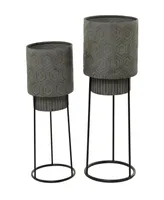 Dark Gray Metal Planter with Removable Stand Set of 2