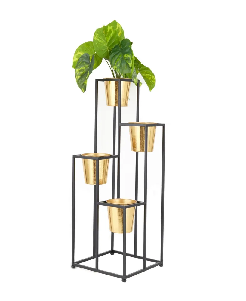 CosmoLiving Black Metal 4 Tier Planter with Black Removable Stand