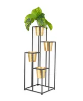 CosmoLiving Black Metal 4 Tier Planter with Black Removable Stand