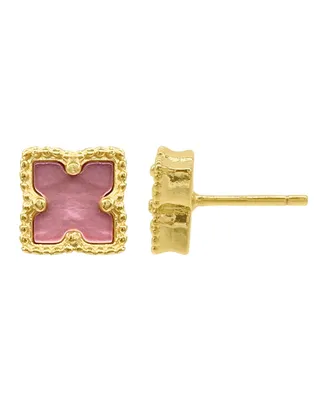 Adornia 14K Gold Plated Flower Pink Imitation Mother of Pearl Stud Earrings
