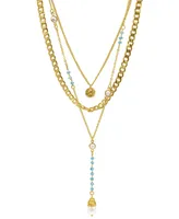 Adornia 17-19" Adjustable 14K Gold Plated Turquoise Beaded Layered Freshwater Pearl Necklace