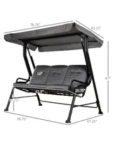 Outsunny Outdoor Patio Porch Swing Bench with Included Adjustable Shade Awning & Comfort Padded Seating for Three People, Black