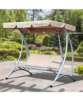 Outsunny 3 Person Patio Swing Seats, Porch Swing with Stand and Adjustable Canopy Outdoor Swing Chair Bench for Garden, Poolside