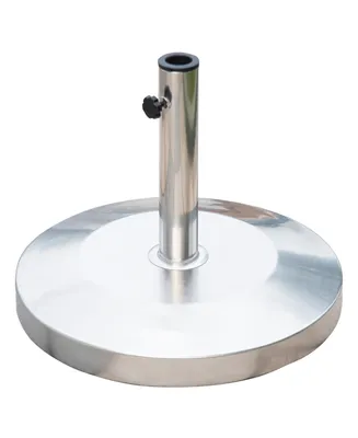 Outsunny 55lb Round Stainless Steel Outdoor Patio Umbrella Stand Base with Heavy Cement Bottom & Mirror Finish