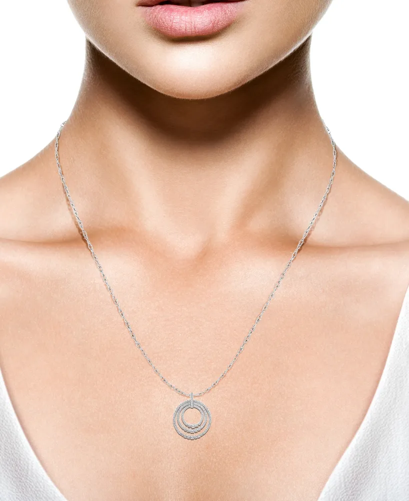 Diamond Triple Circle 18" Pendant Necklace (1 ct. t.w.) in 14k White Gold