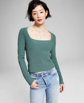 And Now This Women's Ottoman Square-Neck Long-Sleeve Top