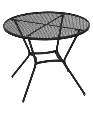 Outsunny 35.75" Round Outdoor Patio Bistro Dining Table, French Cafe Style, Conversation Space, Fast Drying Metal Mesh Tabletop for Garden, Backyard,