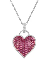 Ruby (6-1/2 ct. t.w.) and Diamond (1/2 ct. t.w.) Pave Heart Pendant in 14k White Gold