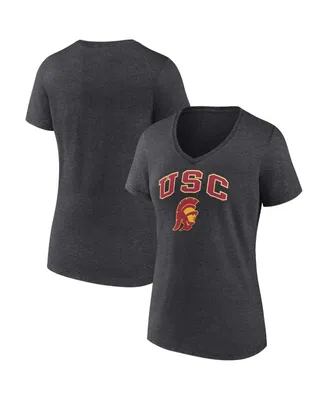 Women's Fanatics Heather Charcoal Usc Trojans Evergreen Campus V-Neck T-shirt