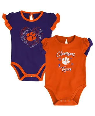 Girls Newborn and Infant Orange, Purple Clemson Tigers Too Much Love Two-Piece Bodysuit Set