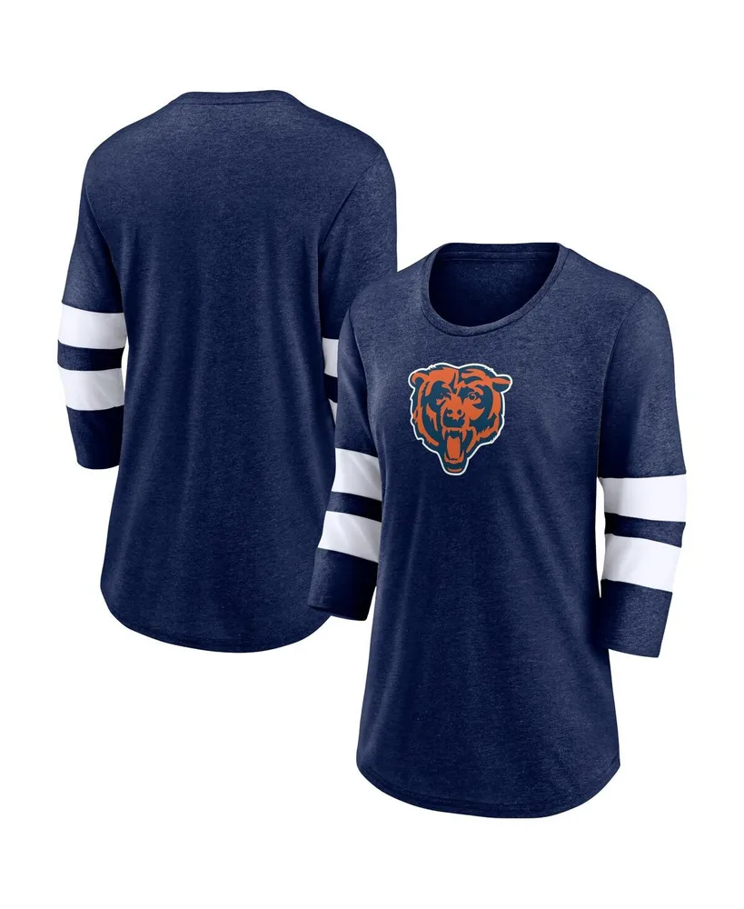 Women's Fanatics Heathered Navy Chicago Bears Primary Logo 3/4 Sleeve Scoop Neck T-shirt