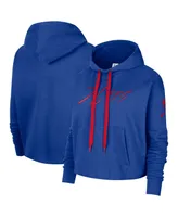 Women's Nike Royal Philadelphia 76ers Split Flip Courtside Cropped Pullover Hoodie