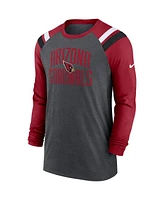 Men's Nike Heathered Charcoal, Cardinal Arizona Cardinals Tri-Blend Raglan Athletic Long Sleeve Fashion T-shirt