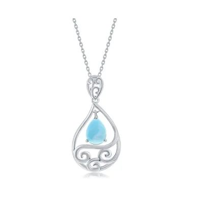 Sterling Silver Dangling Pearshaped Larimar and Waves Necklace